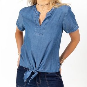 Chambray tie front top